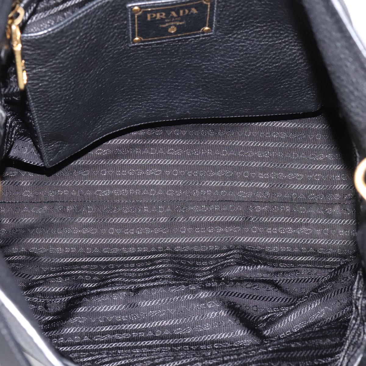 PRADA Tote Bag Leather 2way Black Gold Auth yk21027V