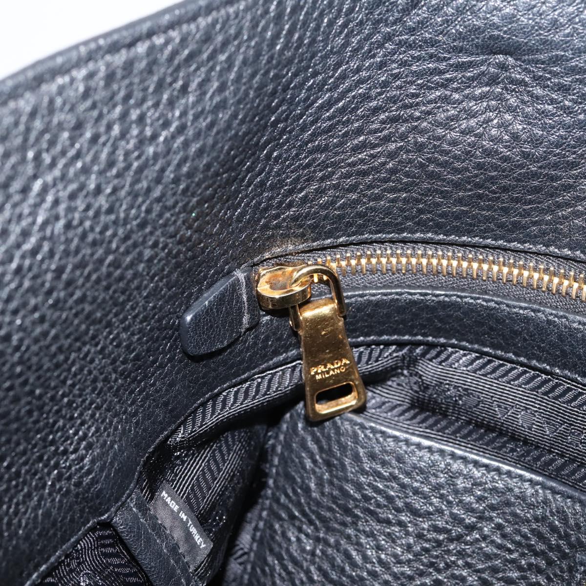 PRADA Tote Bag Leather 2way Black Gold Auth yk21027V