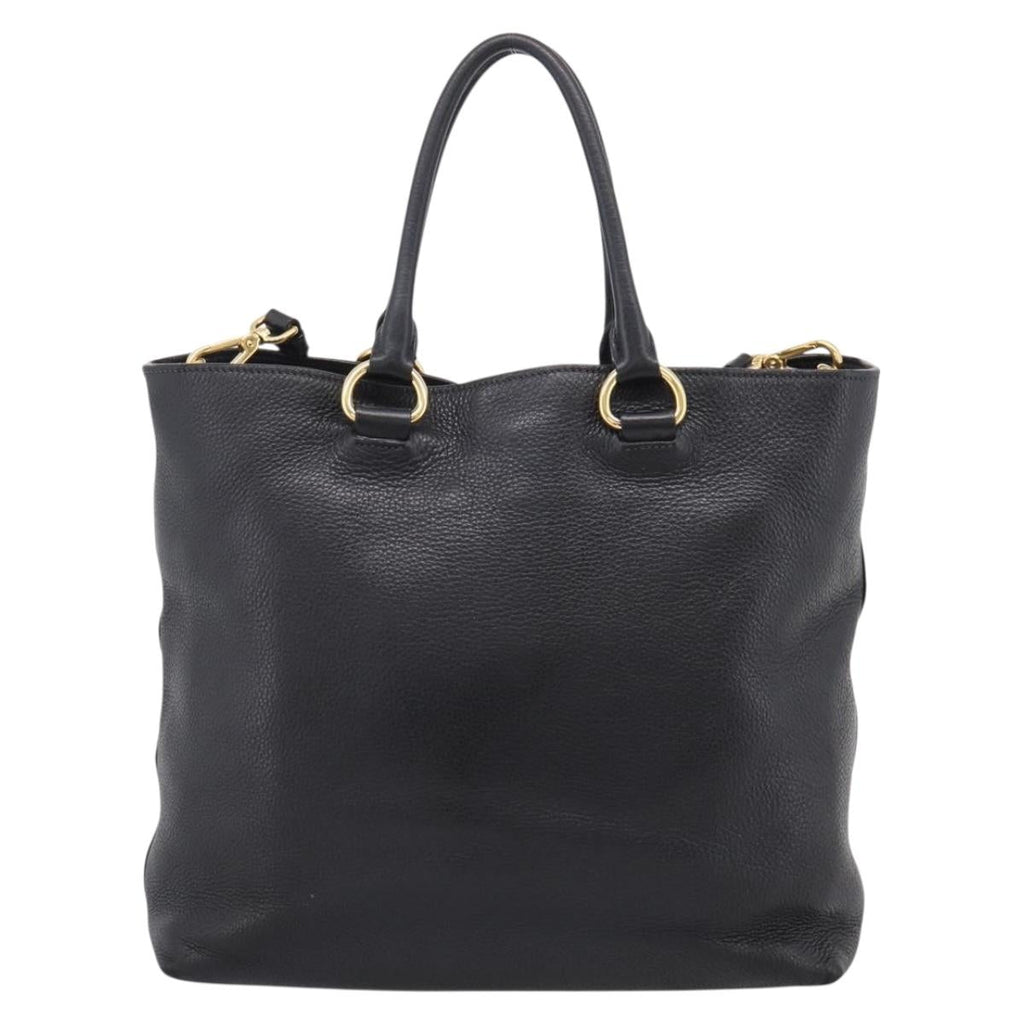 PRADA Tote Bag Leather 2way Black Gold Auth yk21027V