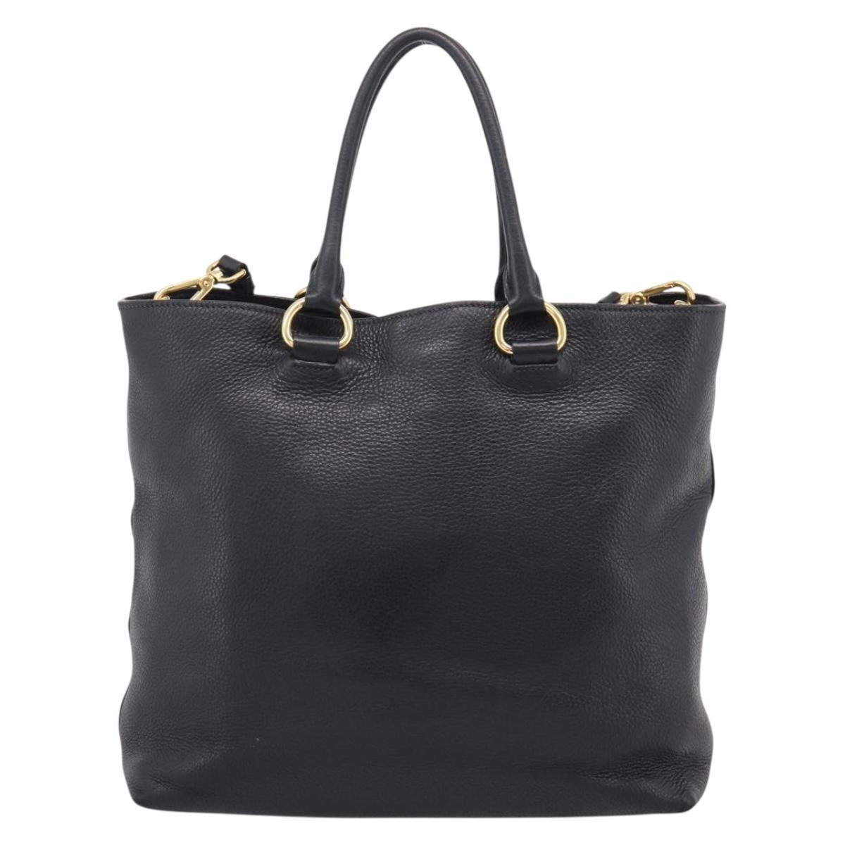 PRADA Tote Bag Leather 2way Black Gold Auth yk21027V