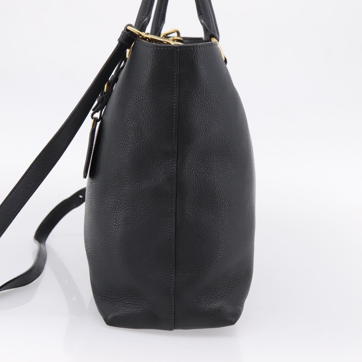 PRADA Tote Bag Leather 2way Black Gold Auth yk21027V